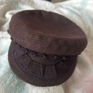 Authentic Greek Hat Cap Fitted Dark Brown Embroidered Fisherman Made in Greece